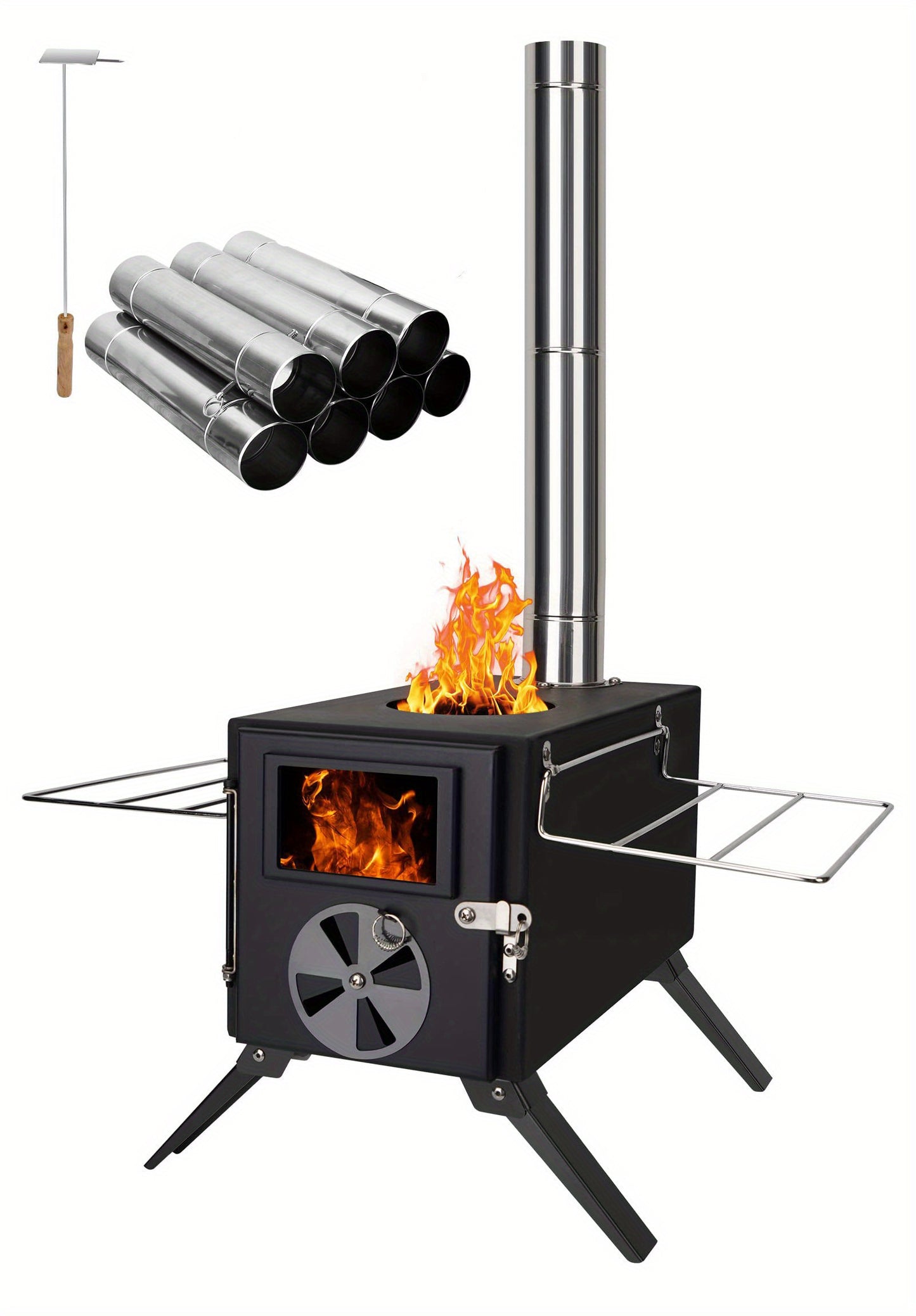 Portable Camping Wood Burning Stoves 403 carbon steel with Chimney Pipes