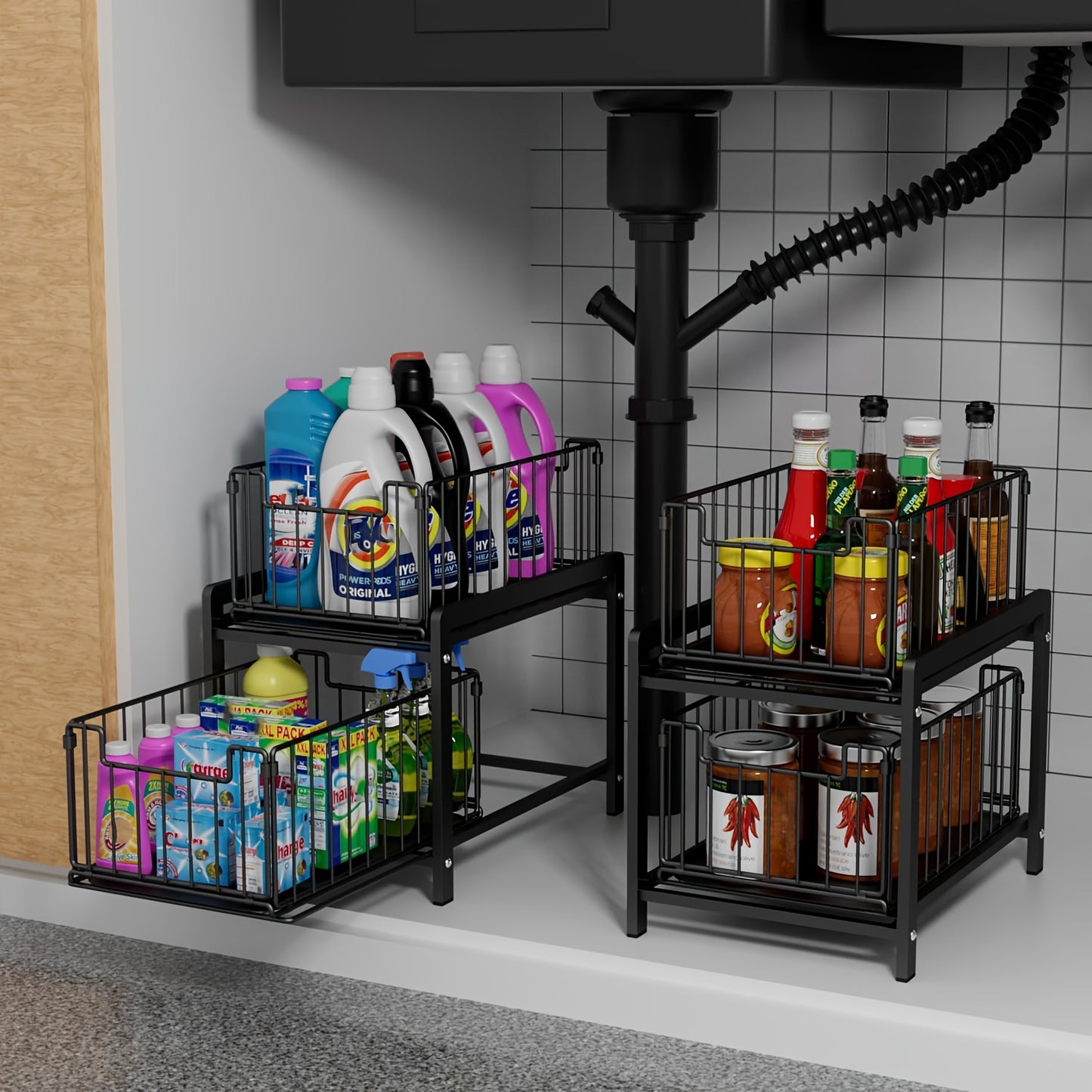 2 Tier Basket Sliding Drawer Organizer