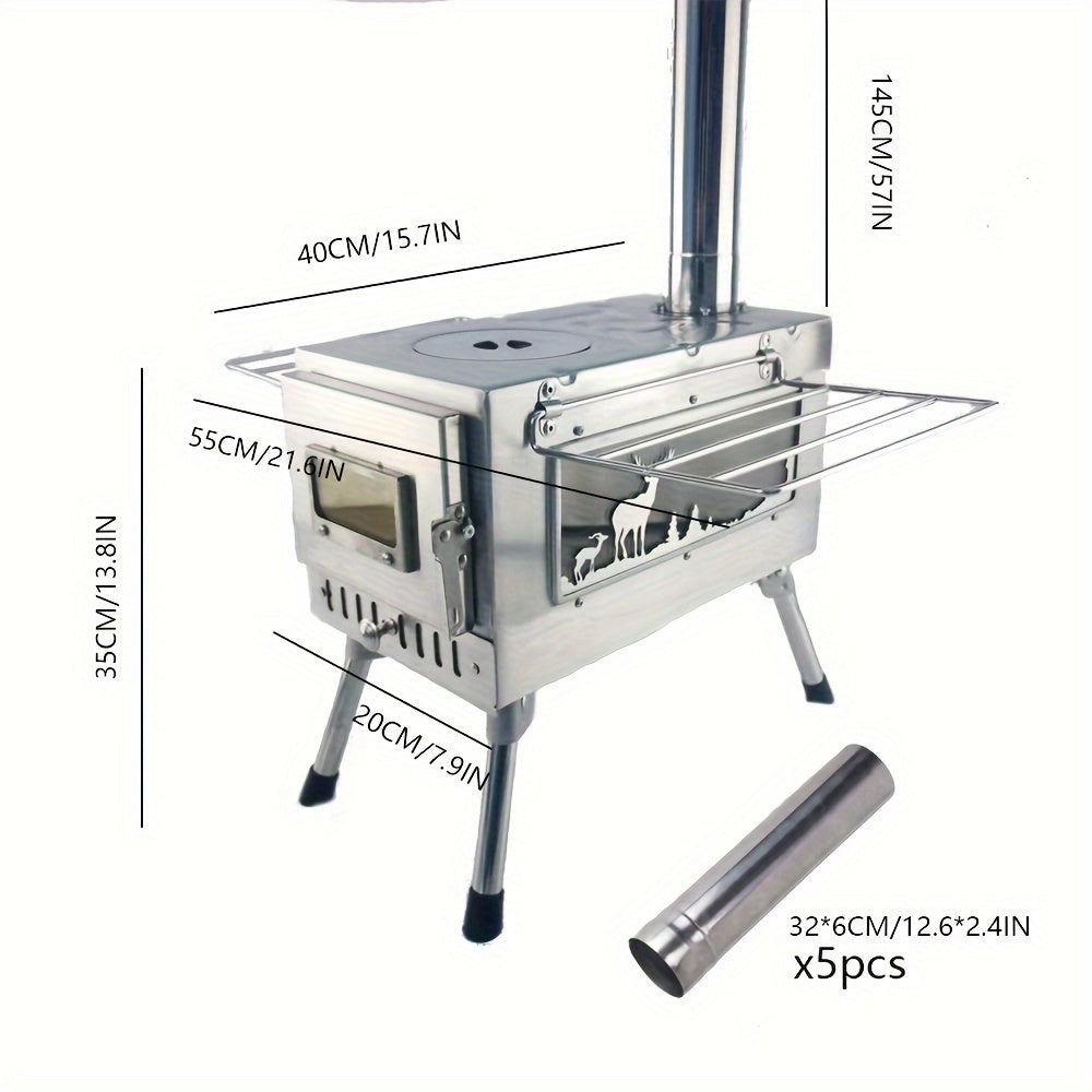 Stainless Steel Portable Camping Tent Stove with Glass Window