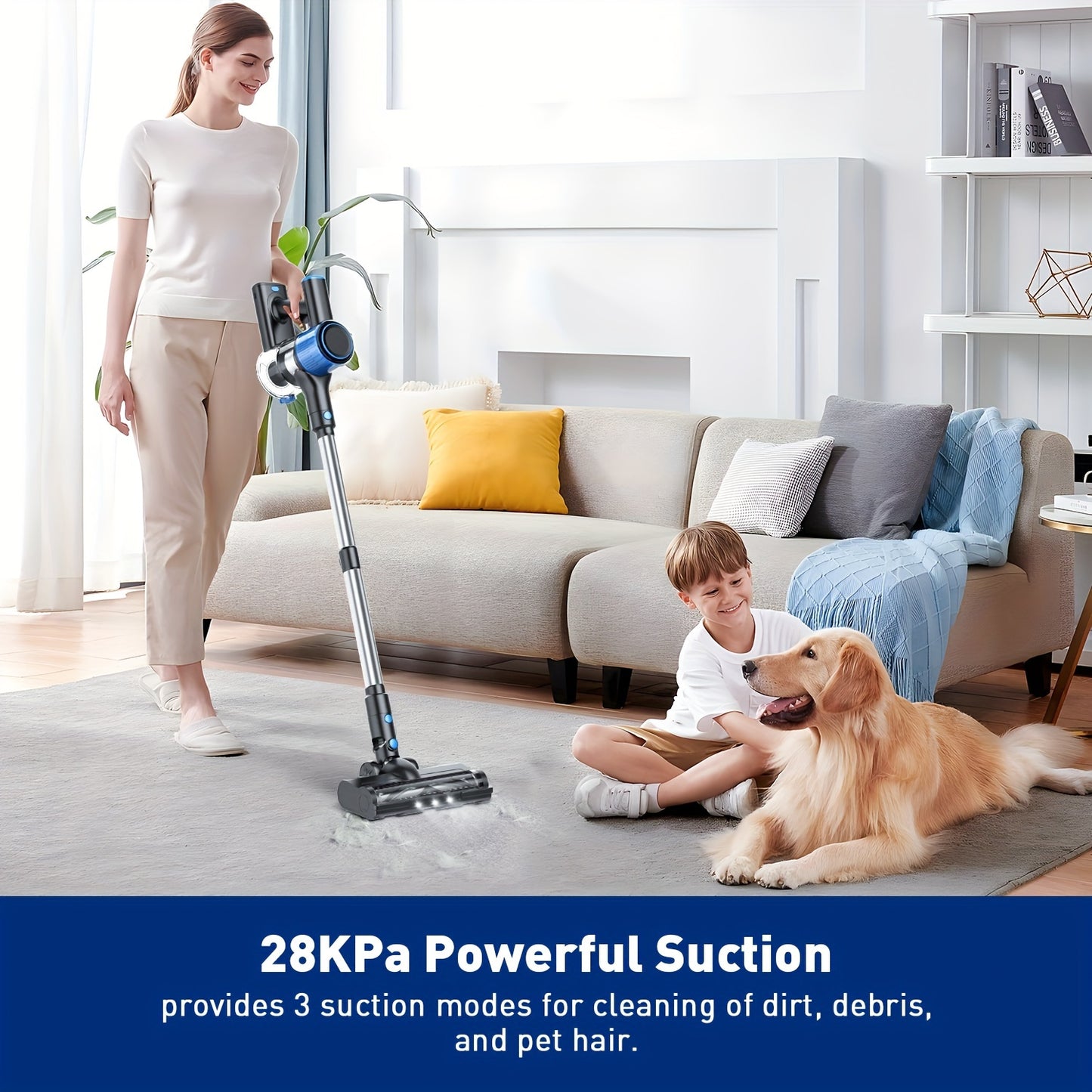 8-in-1 Cordless Stick Vacuum with Powerful 28Kpa Suction, 40-Min Runtime