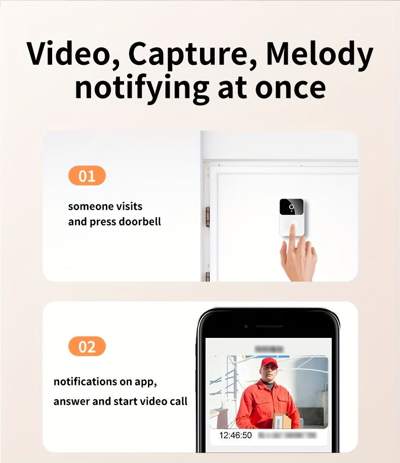 480p HD SELFIECOM Smart Video Doorbell - WiFi Door Camera with Night Vision, Remote Control - Rechargeable