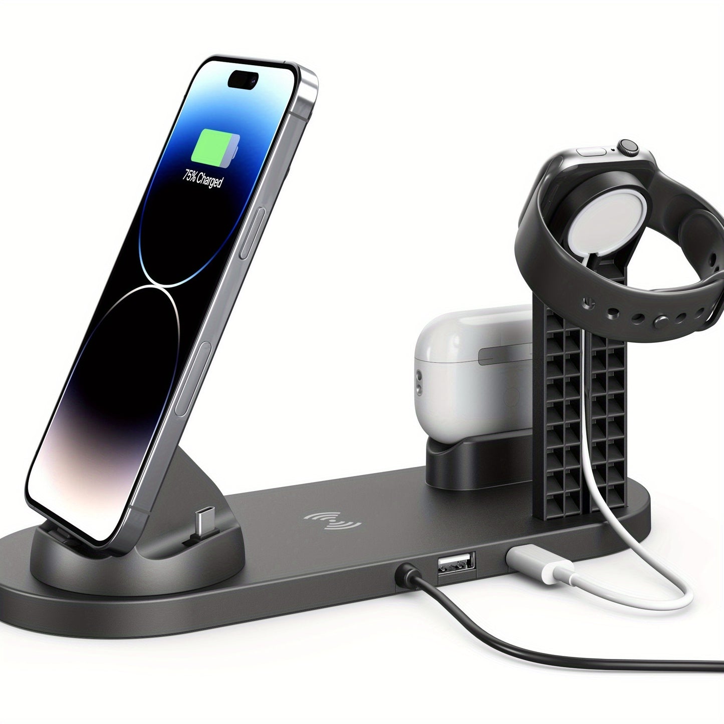 Fast Wireless Charging Station for iPhone 15, 14, 13, 12, 11/Pro/Max/Mini/Plus, X, XR, XS/Max, SE, 8/Plus, Airpods with Detachable Stand