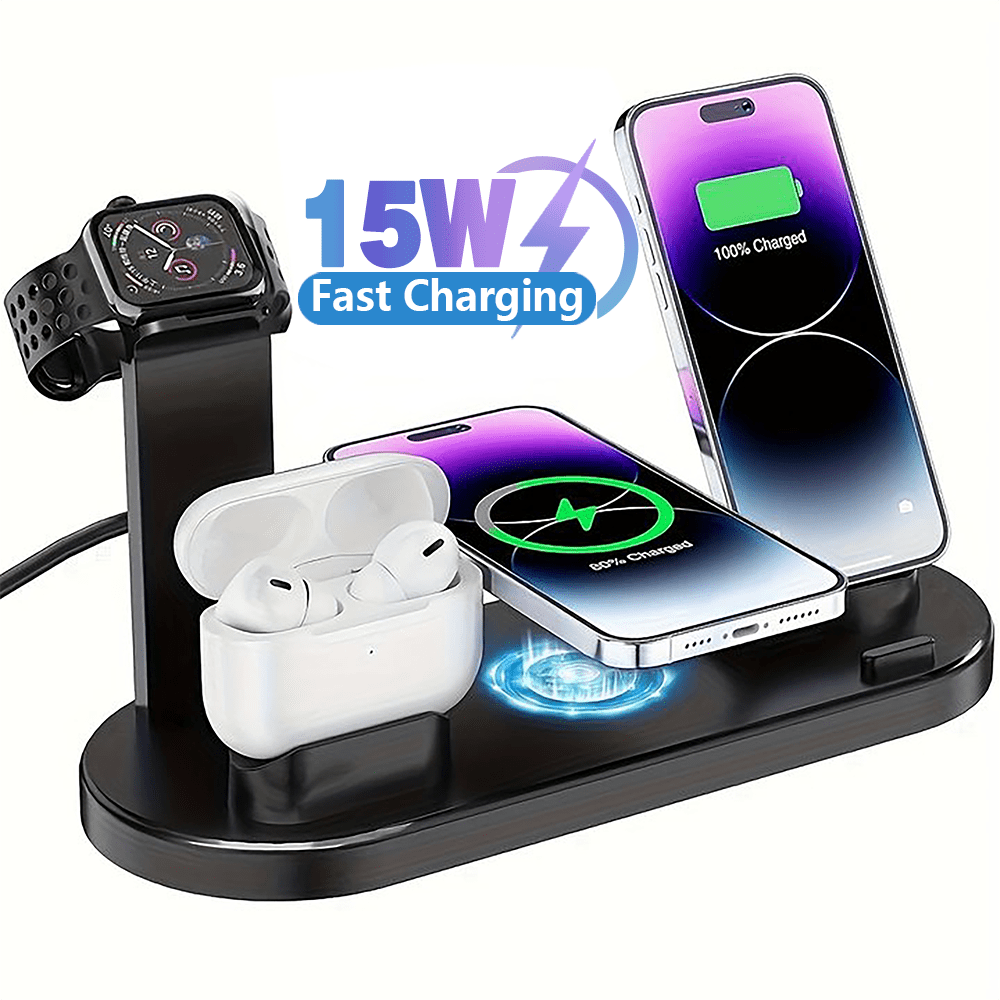 Fast Wireless Charging Station for iPhone 15, 14, 13, 12, 11/Pro/Max/Mini/Plus, X, XR, XS/Max, SE, 8/Plus, Airpods with Detachable Stand