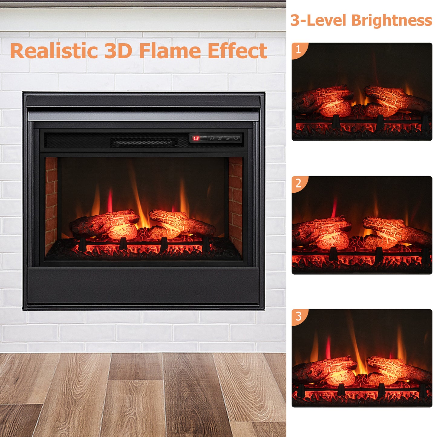 MULTIGOT 26" Electric Fireplace Insert, Recessed & Freestanding Heater