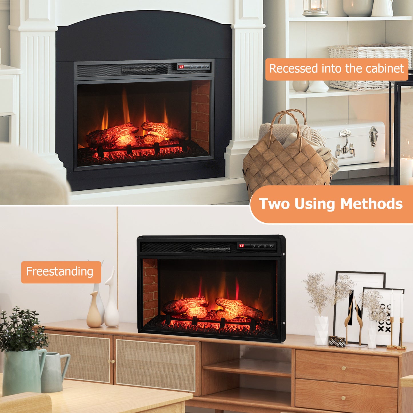 MULTIGOT 26" Electric Fireplace Insert, Recessed & Freestanding Heater