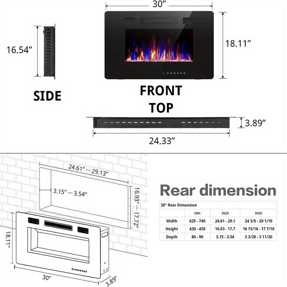 Xbeauty Electric Fireplace in-Wall Recessed and Wall Mounted