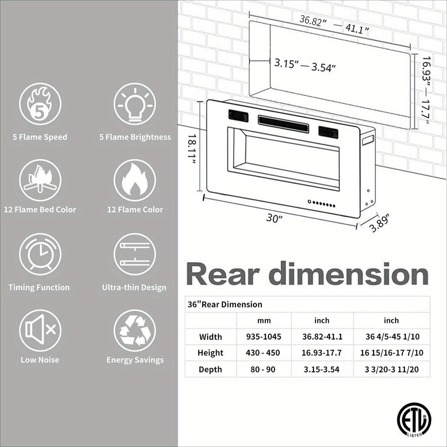 Xbeauty Electric Fireplace in-Wall Recessed and Wall Mounted