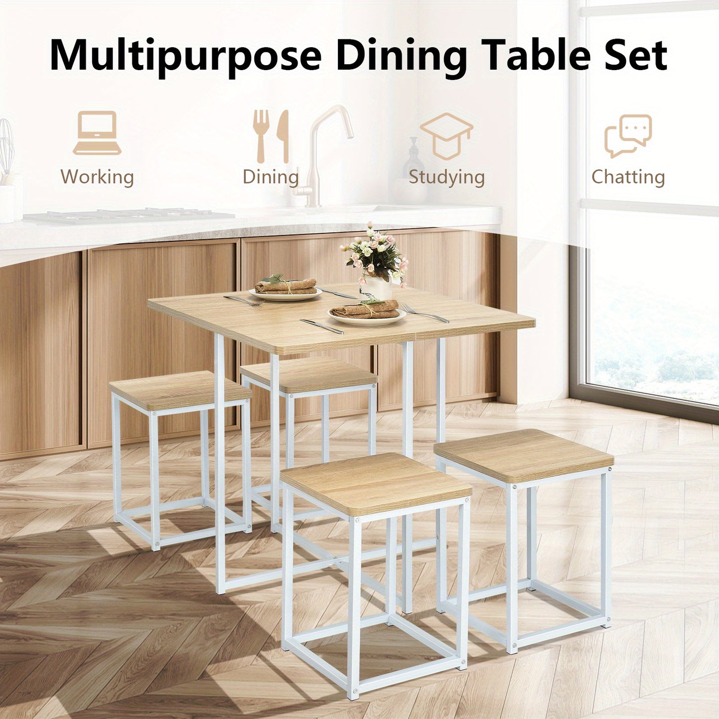 GOPLUS 5pcs Kitchen Dining Set for 4 - Space-Saving