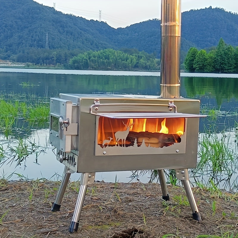 Stainless Steel Portable Camping Tent Stove with Glass Window