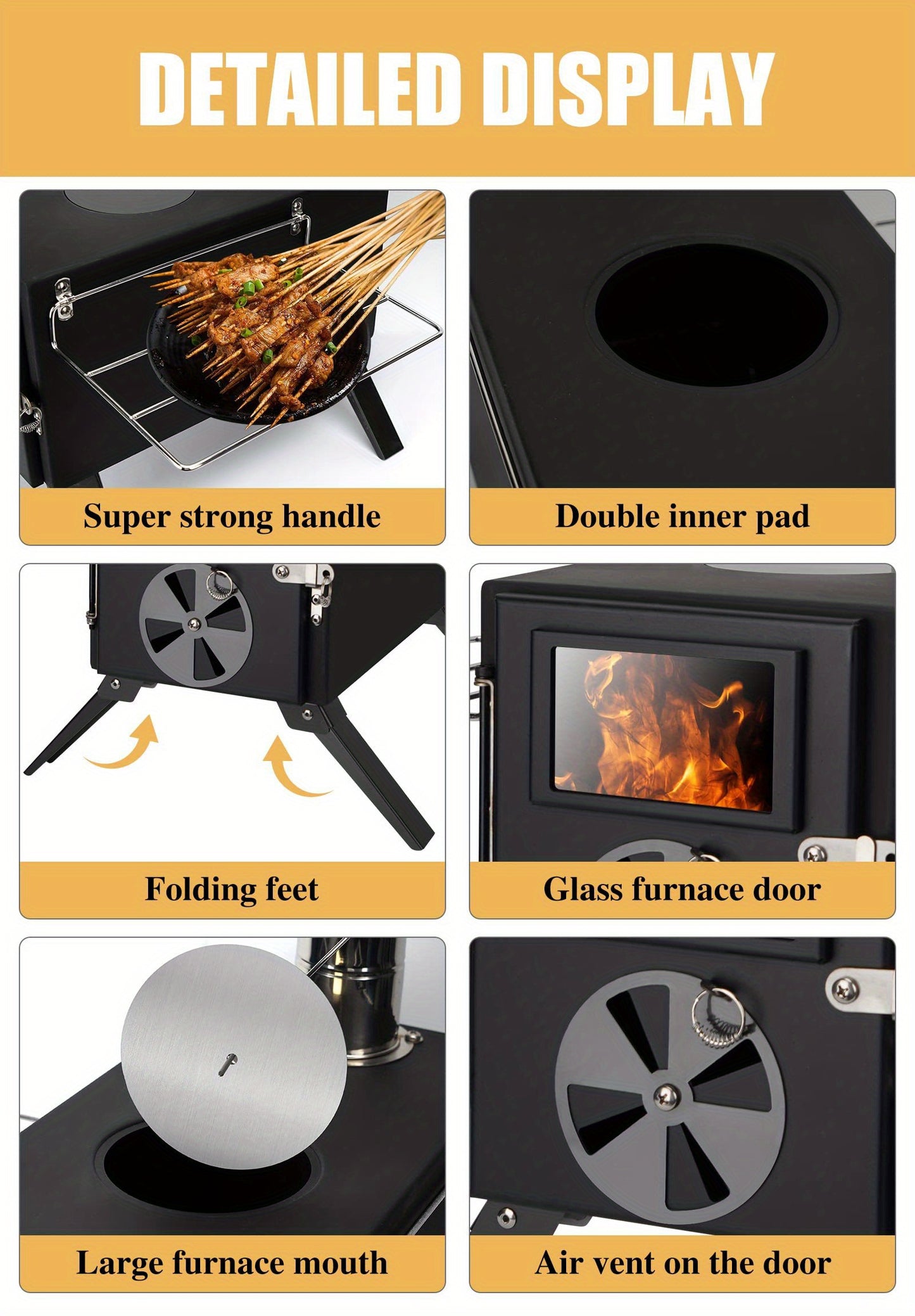 Portable Camping Wood Burning Stoves 403 carbon steel with Chimney Pipes