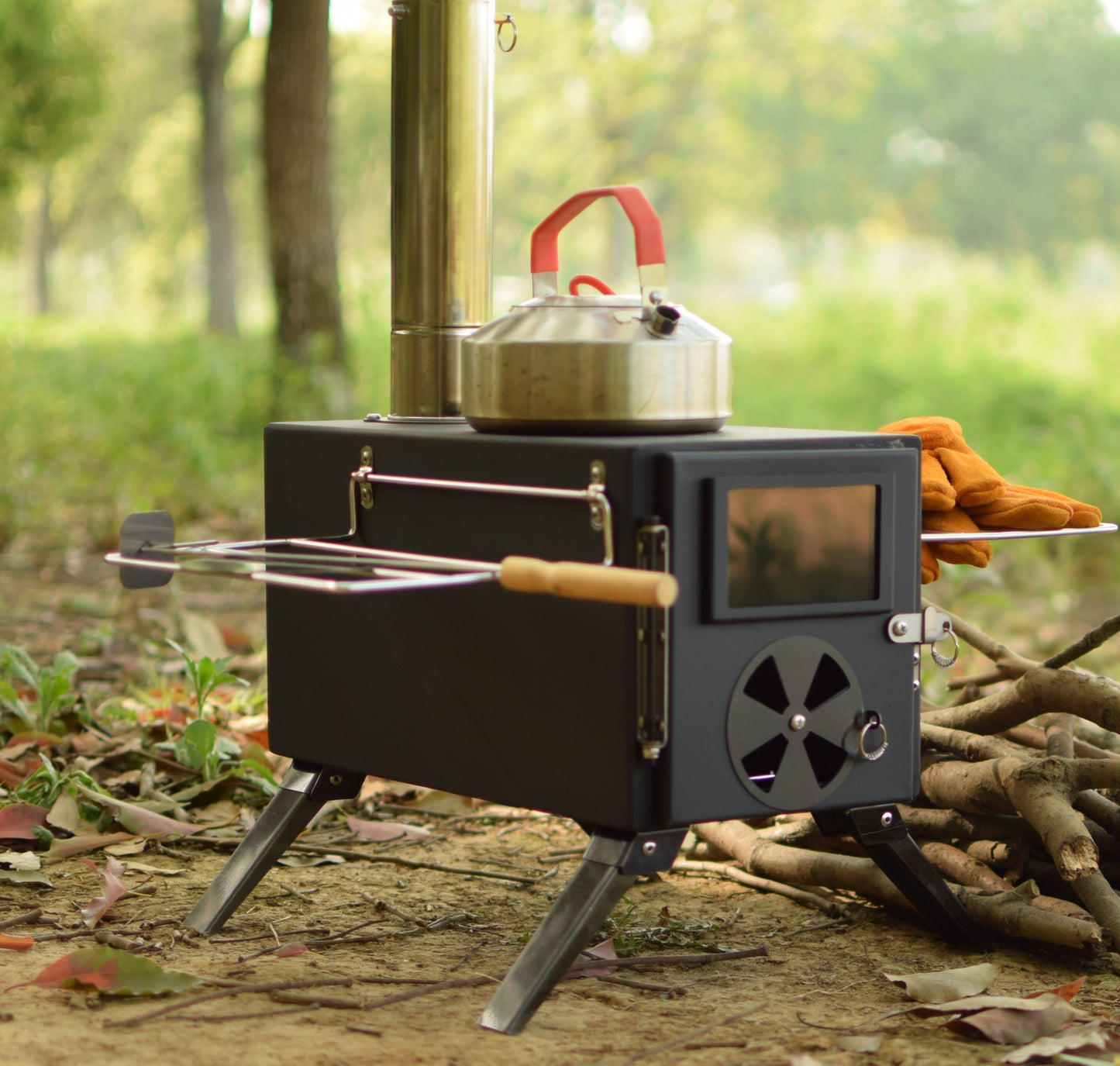 Portable Camping Wood Burning Stoves 403 carbon steel with Chimney Pipes