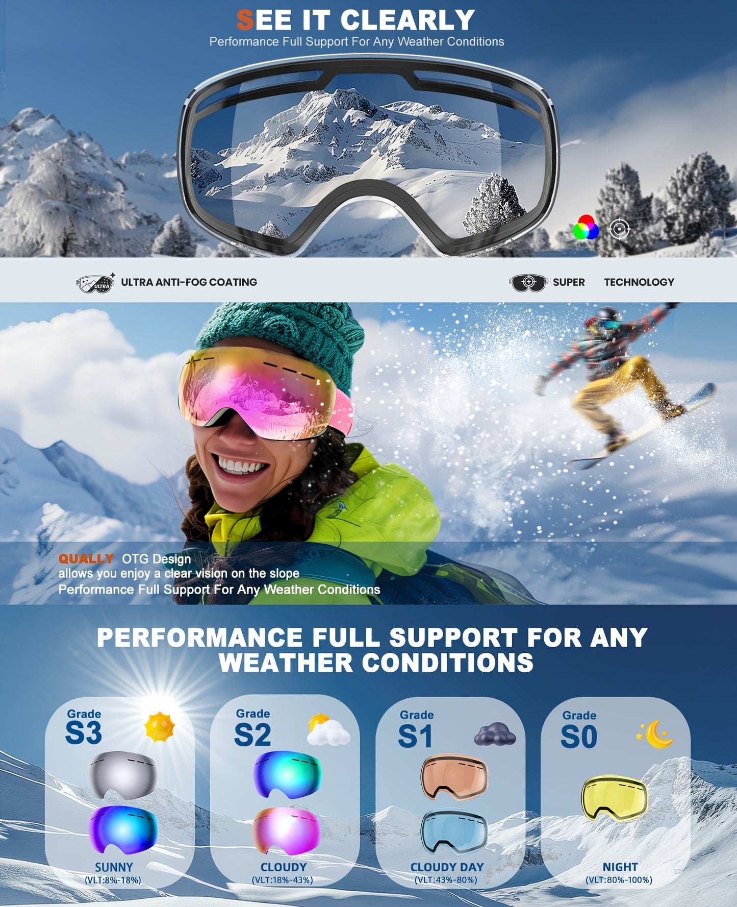 Adult Anti-Fog Ski Goggles | 2 Pairs