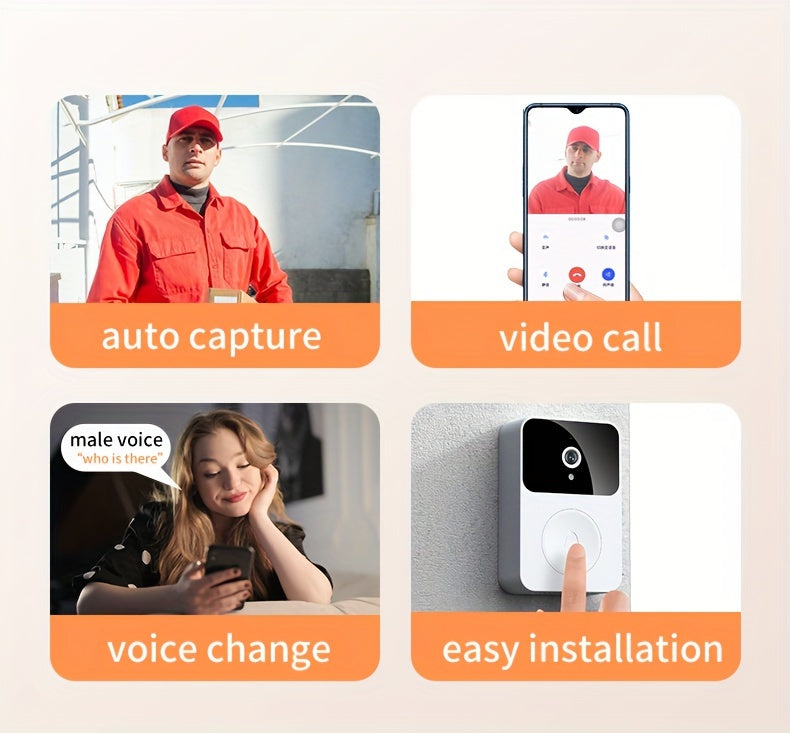 480p HD SELFIECOM Smart Video Doorbell - WiFi Door Camera with Night Vision, Remote Control - Rechargeable