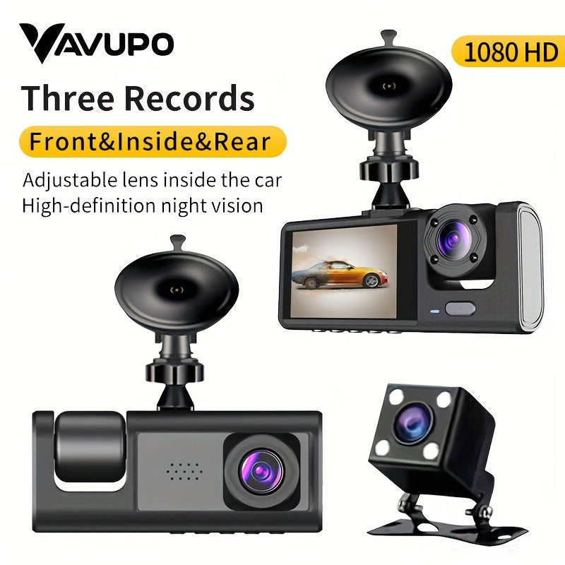 Vavupo 1080P Triple Dash Cam for Cars