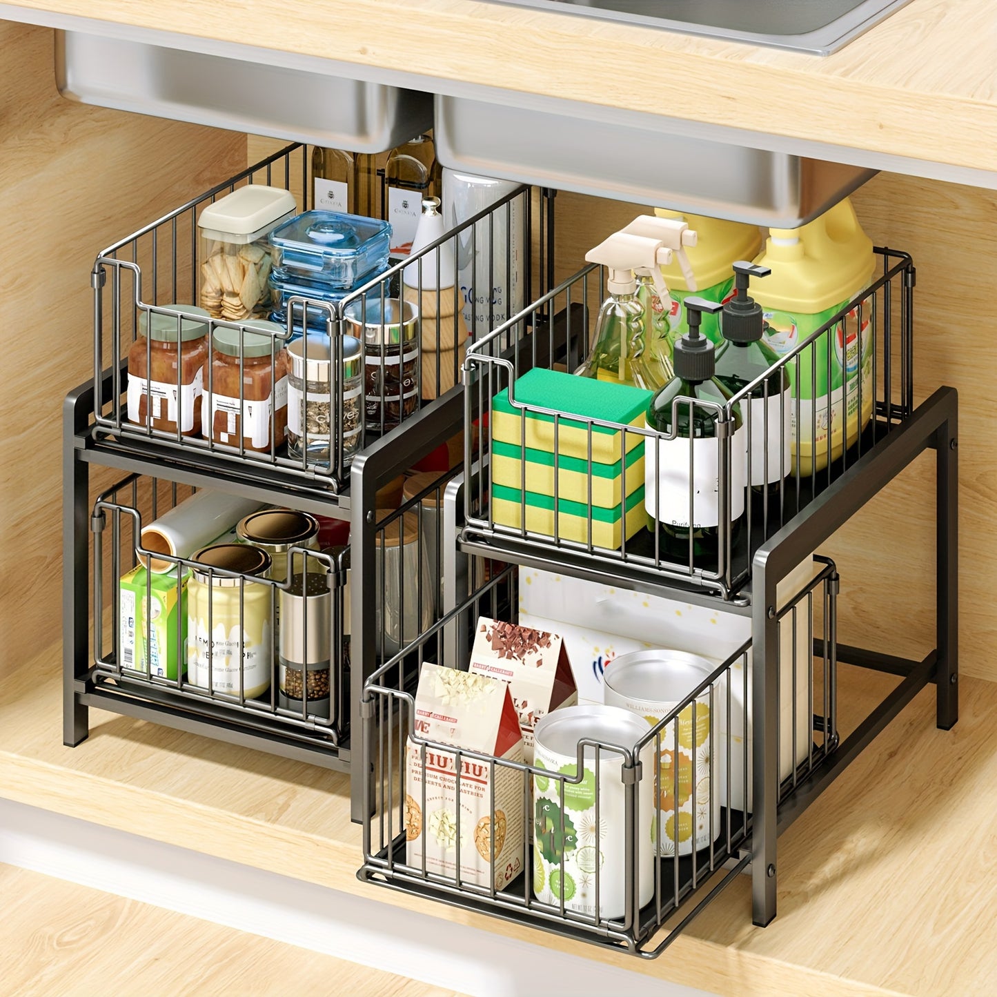 2 Tier Basket Sliding Drawer Organizer