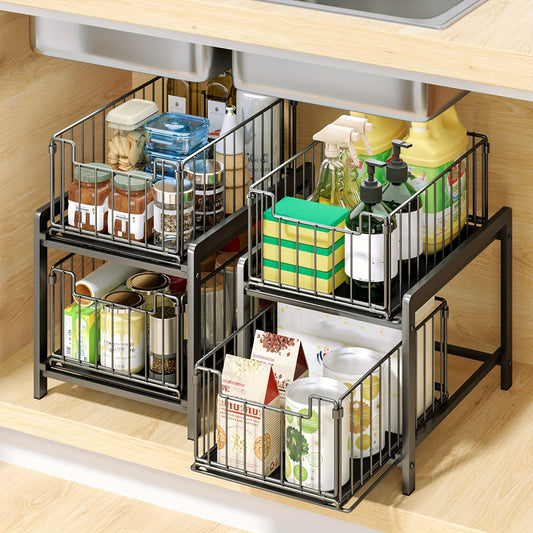 2 Tier Basket Sliding Drawer Organizer