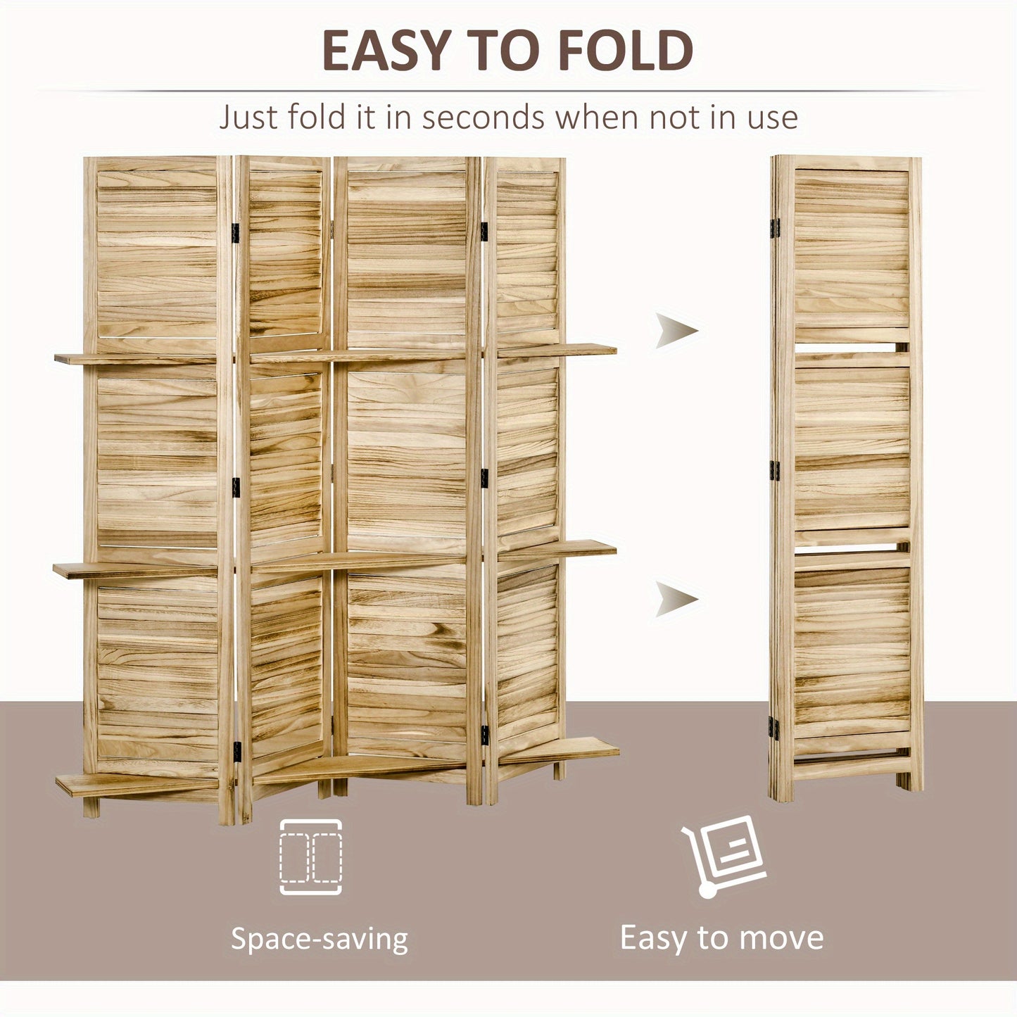 HOMCOM 4 Panel Room Divider with Display Shelf, 5.6 Ft Folding Privacy Screen