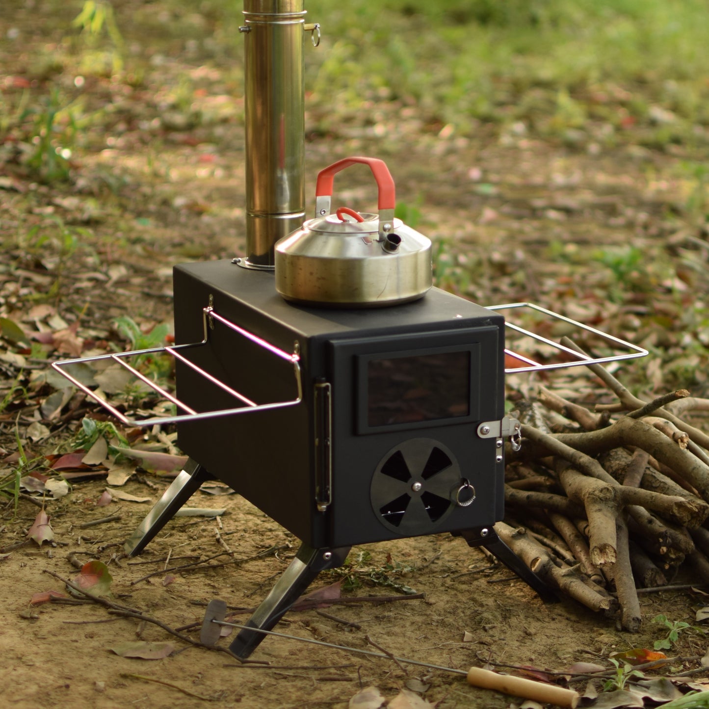 Portable Camping Wood Burning Stoves 403 carbon steel with Chimney Pipes