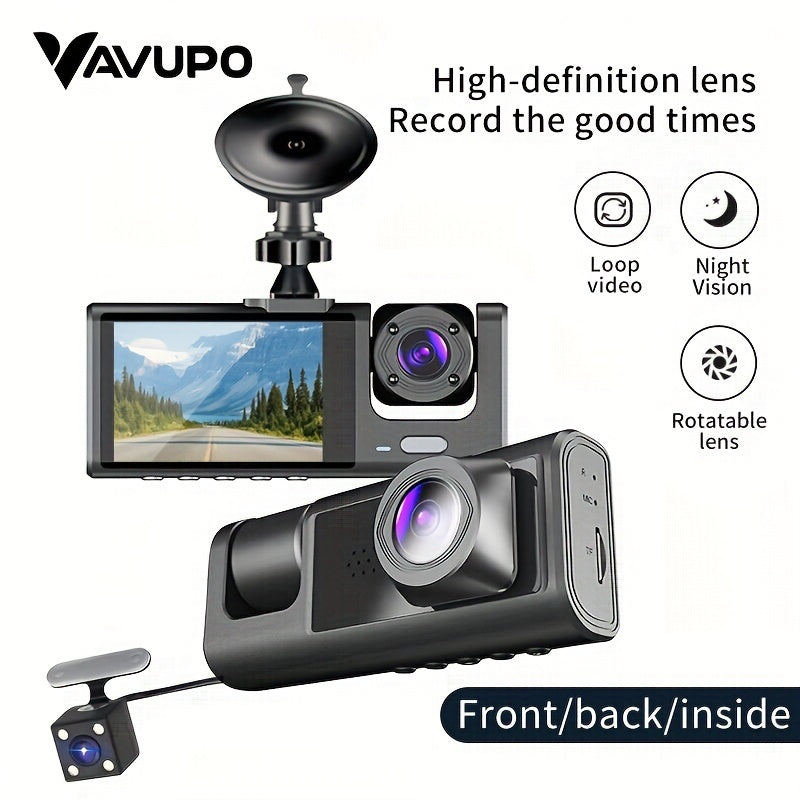 Vavupo 1080P Triple Dash Cam for Cars