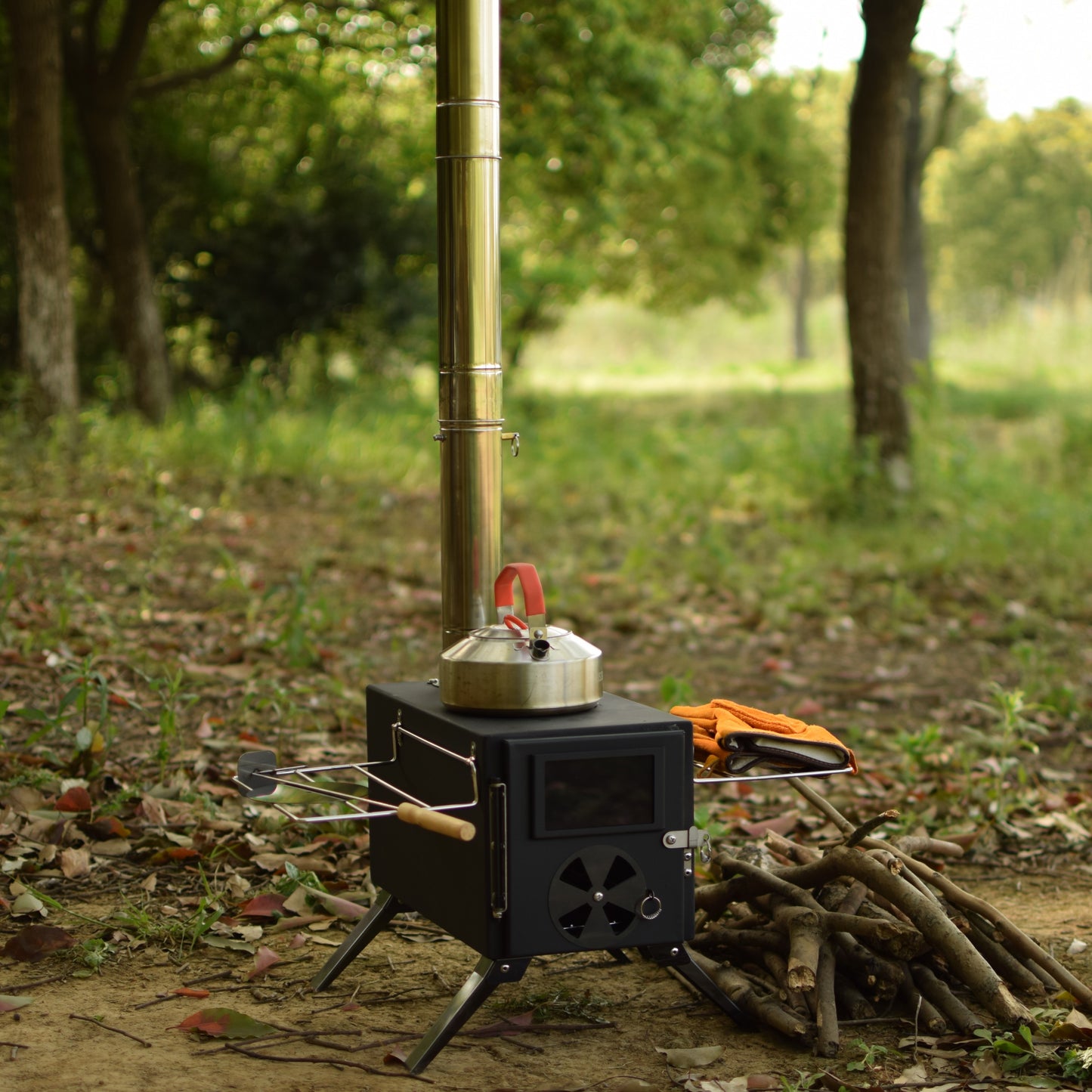 Portable Camping Wood Burning Stoves 403 carbon steel with Chimney Pipes