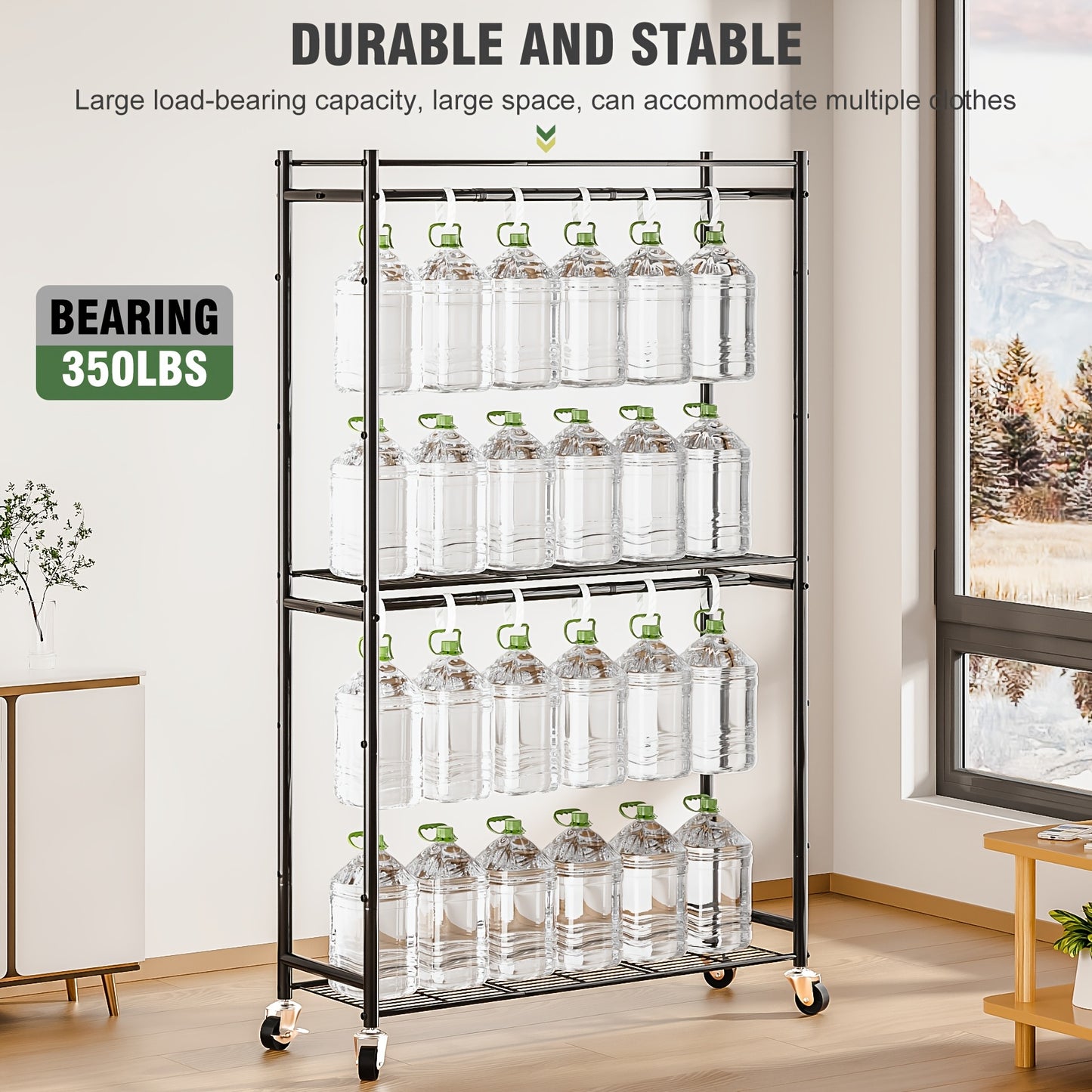 Portable Rolling Clothes Rack with Double Rods