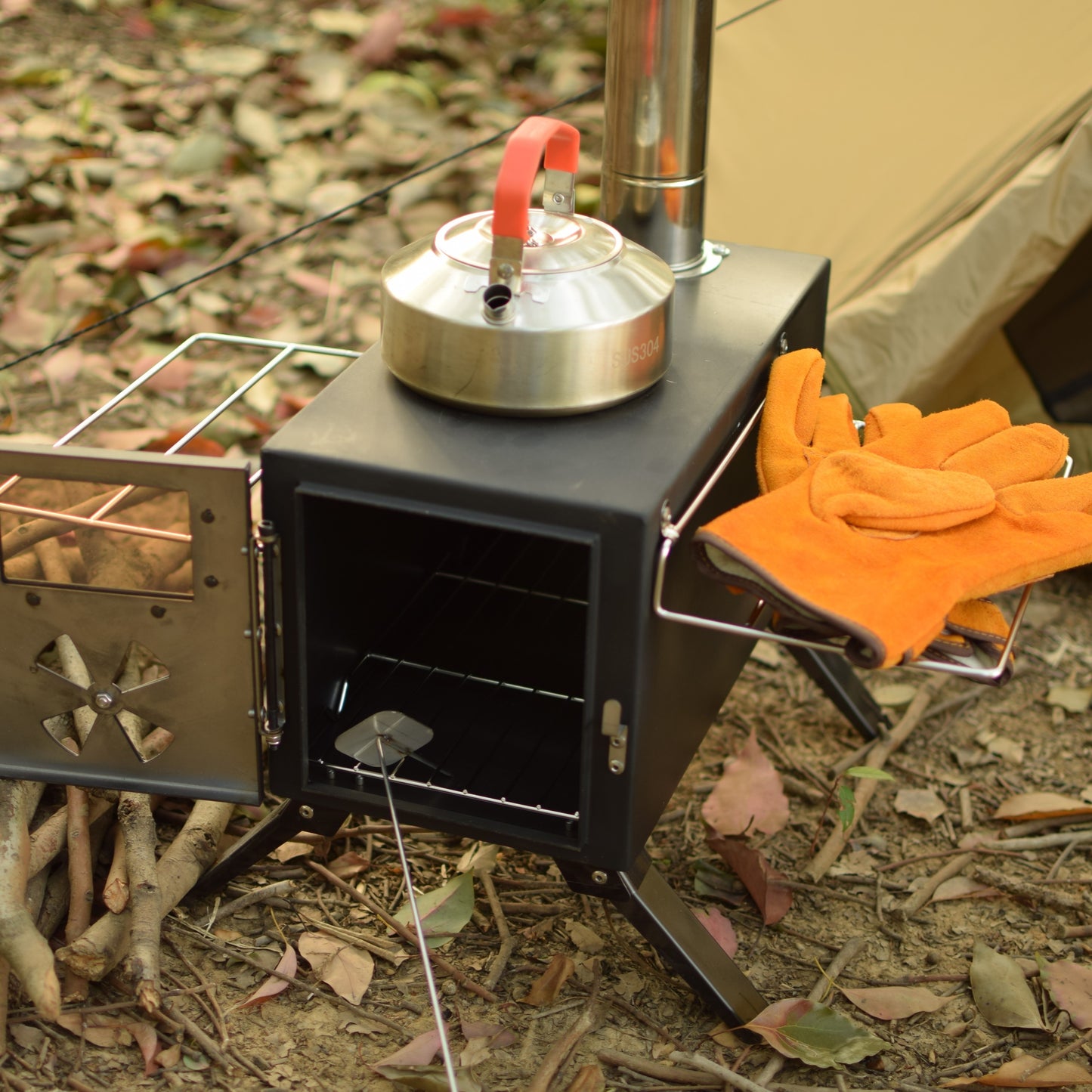 Portable Camping Wood Burning Stoves 403 carbon steel with Chimney Pipes