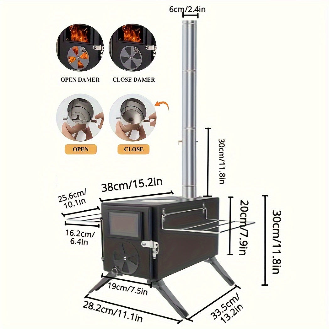 Portable Camping Wood Burning Stoves 403 carbon steel with Chimney Pipes