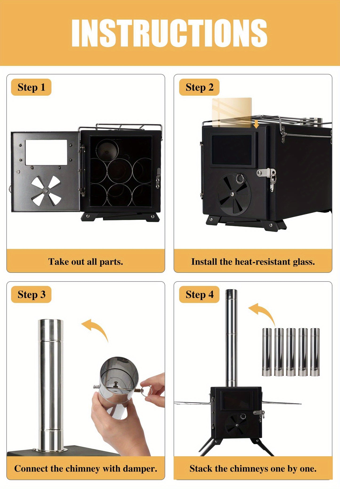 Portable Camping Wood Burning Stoves 403 carbon steel with Chimney Pipes