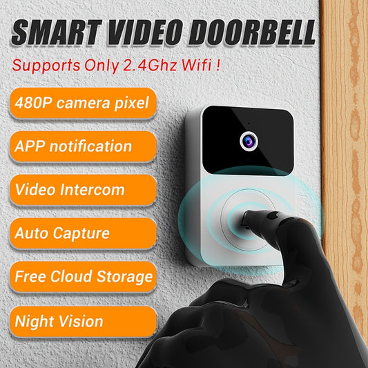 480p HD SELFIECOM Smart Video Doorbell - WiFi Door Camera with Night Vision, Remote Control - Rechargeable