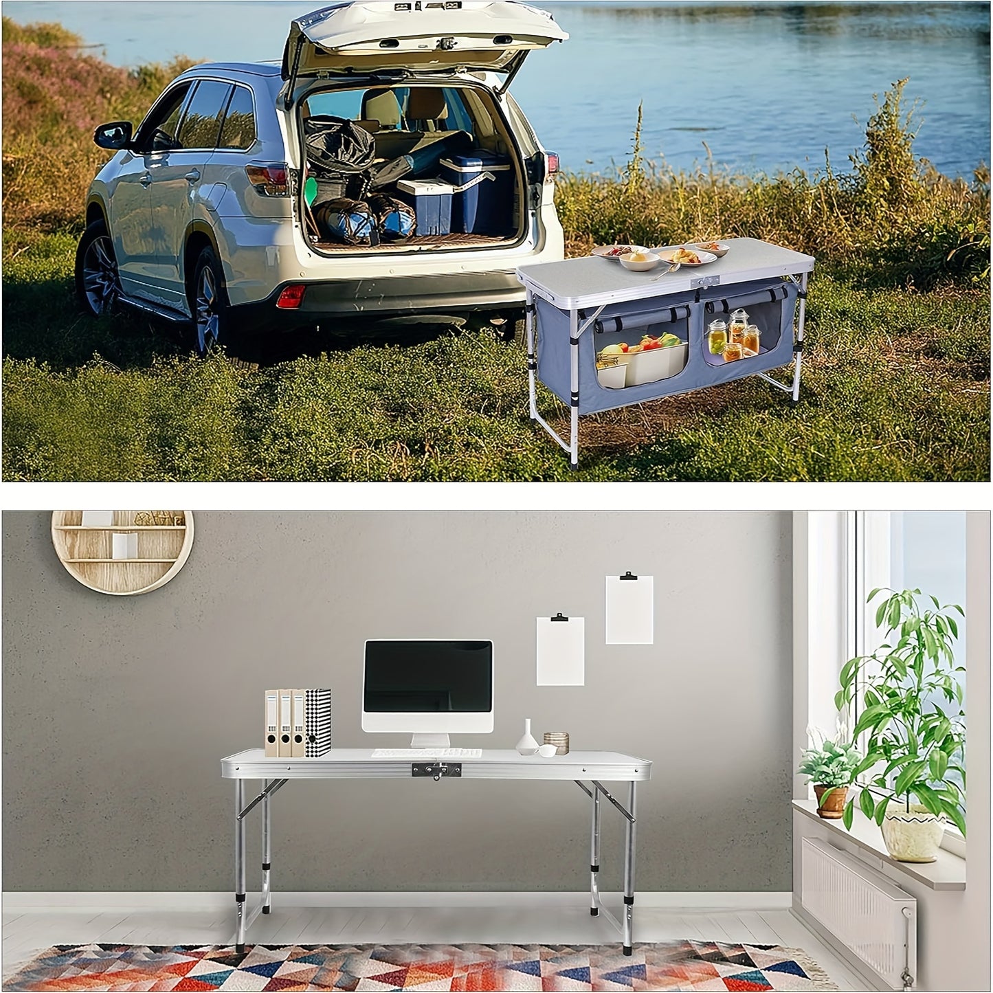 Adjustable Height Folding Camping Table With Carry Handle