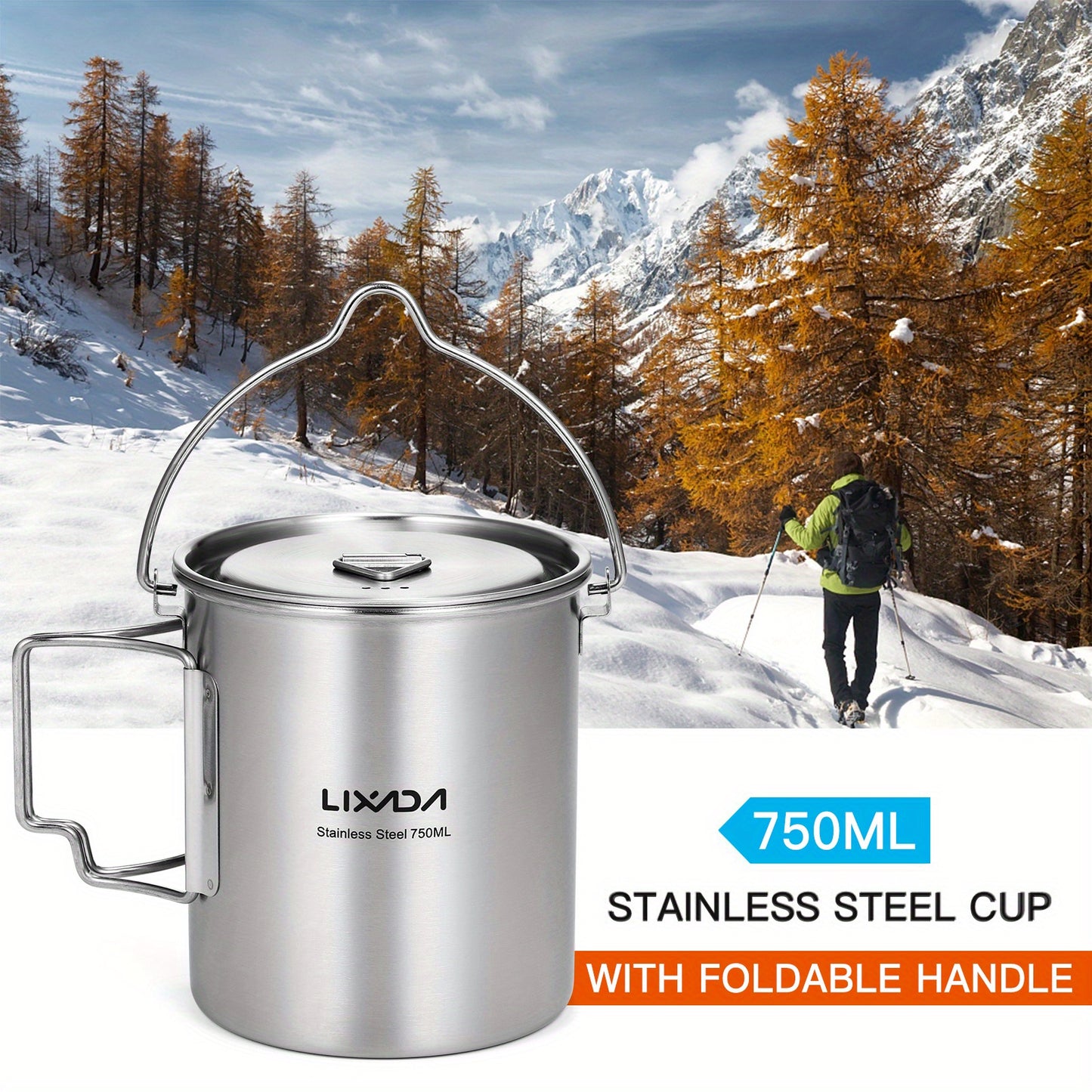 Lixada Stainless Steel Water Mug with Lid and Foldable Handle