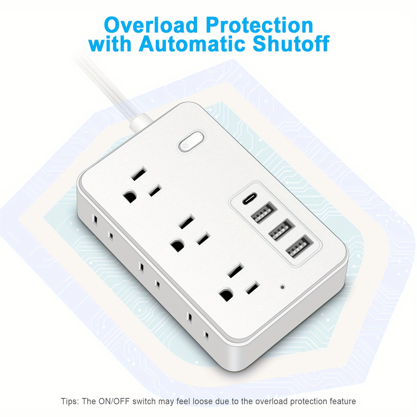 Surge Protector Power Strip with 5-Foot Flat Plug Extension Cord