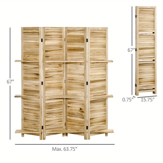 HOMCOM 4 Panel Room Divider with Display Shelf, 5.6 Ft Folding Privacy Screen