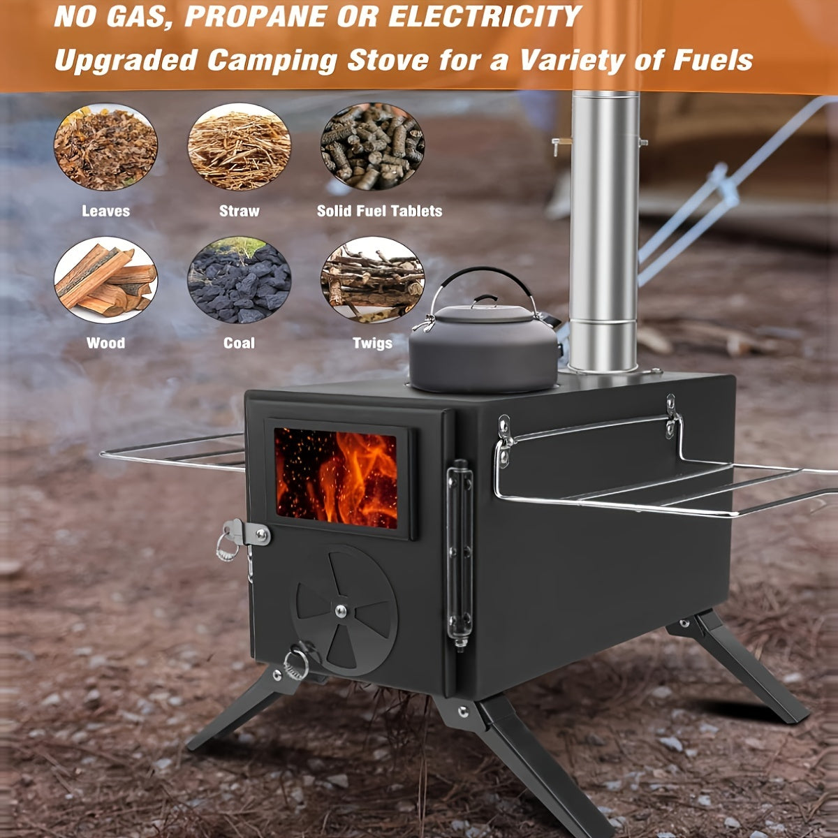 Portable Camping Wood Burning Stoves 403 carbon steel with Chimney Pipes