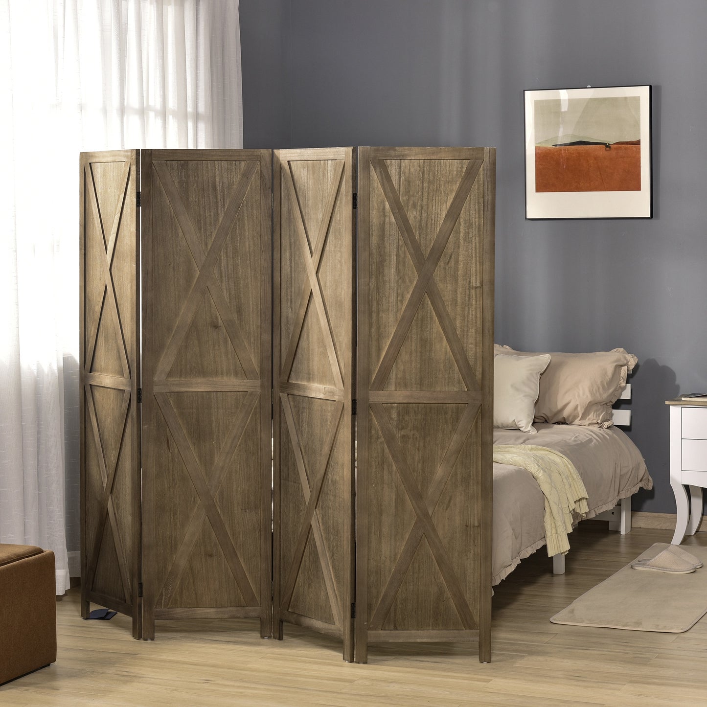 HOMCOM 4 Panel Room Divider, 5.6 Ft Folding Privacy Screen