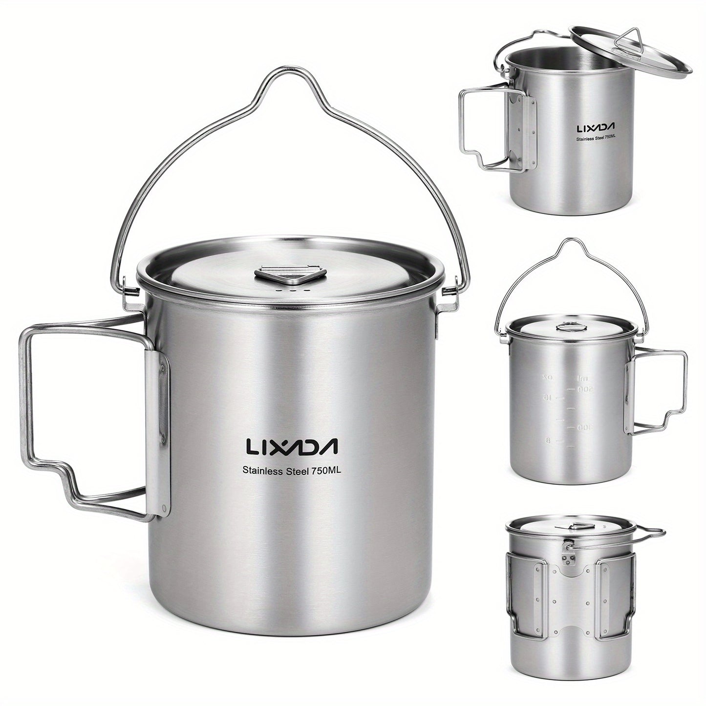 Lixada Stainless Steel Water Mug with Lid and Foldable Handle