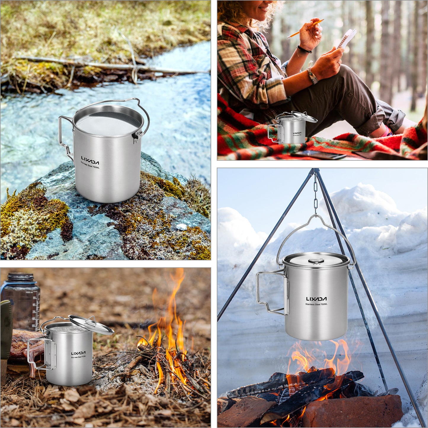 Lixada Stainless Steel Water Mug with Lid and Foldable Handle