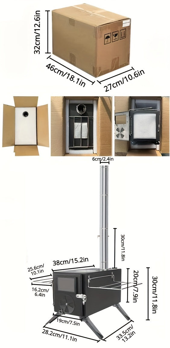 Portable Camping Wood Burning Stoves 403 carbon steel with Chimney Pipes