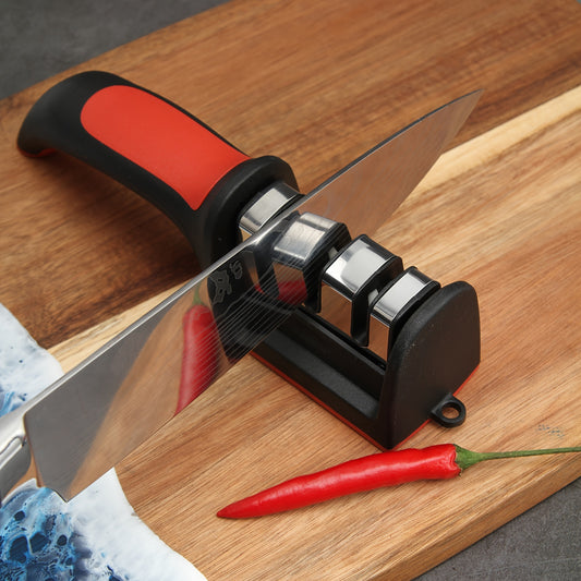 Durable Ceramic Knife Sharpener with Red & Black Handle