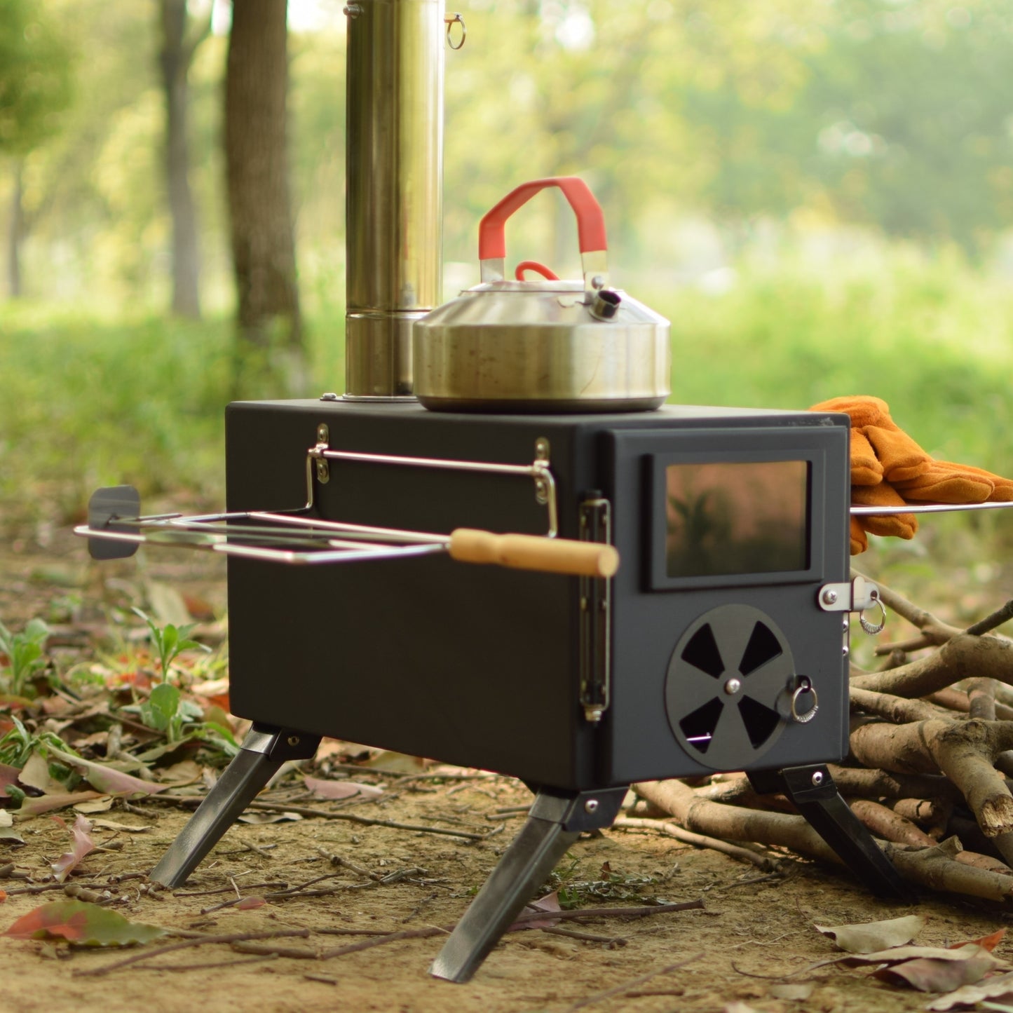 Portable Camping Wood Burning Stoves 403 carbon steel with Chimney Pipes