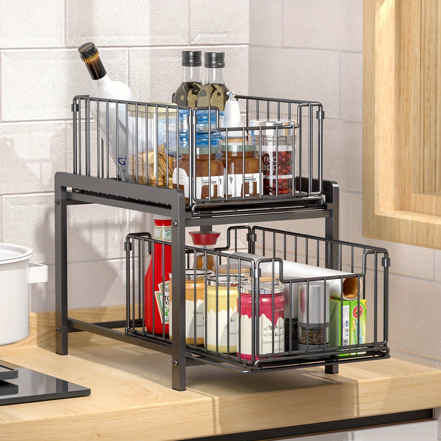 2 Tier Basket Sliding Drawer Organizer