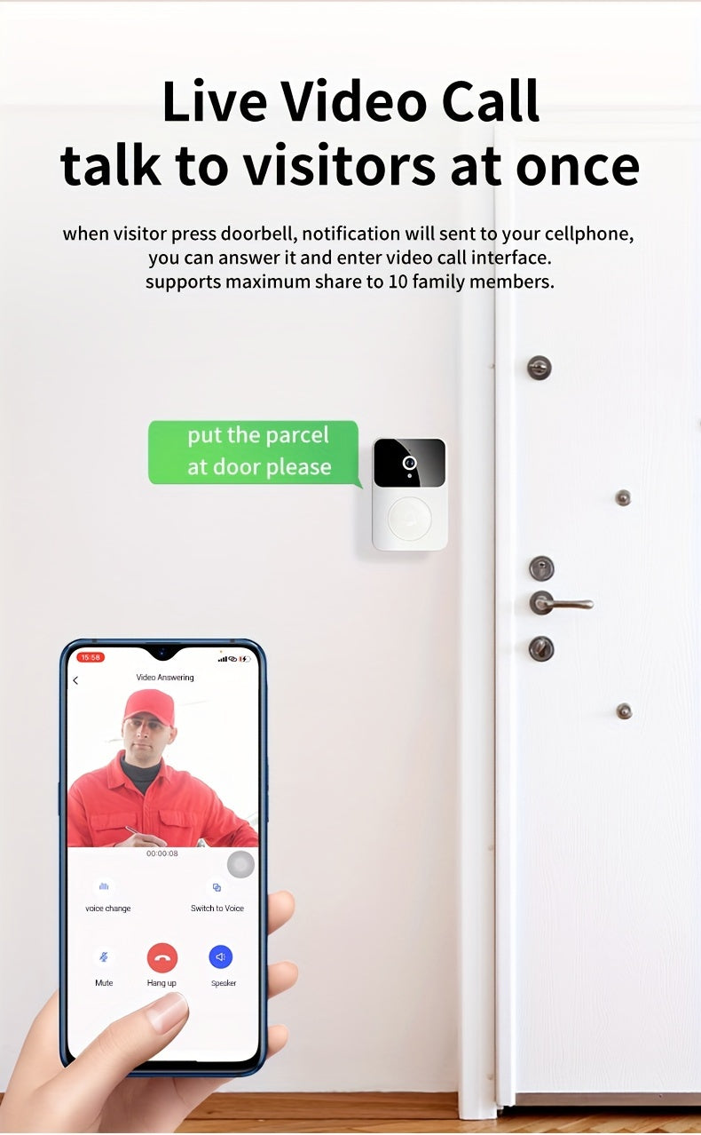 480p HD SELFIECOM Smart Video Doorbell - WiFi Door Camera with Night Vision, Remote Control - Rechargeable