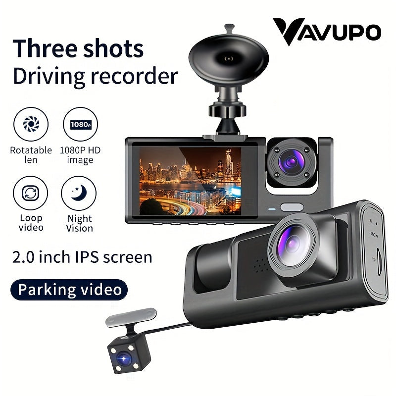 Vavupo 1080P Triple Dash Cam for Cars