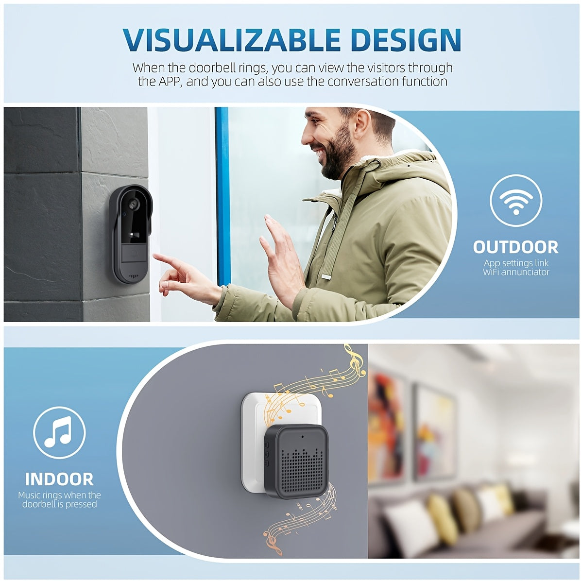 Tuya Smart 1pc HD Video Doorbell - Wi-Fi Enabled