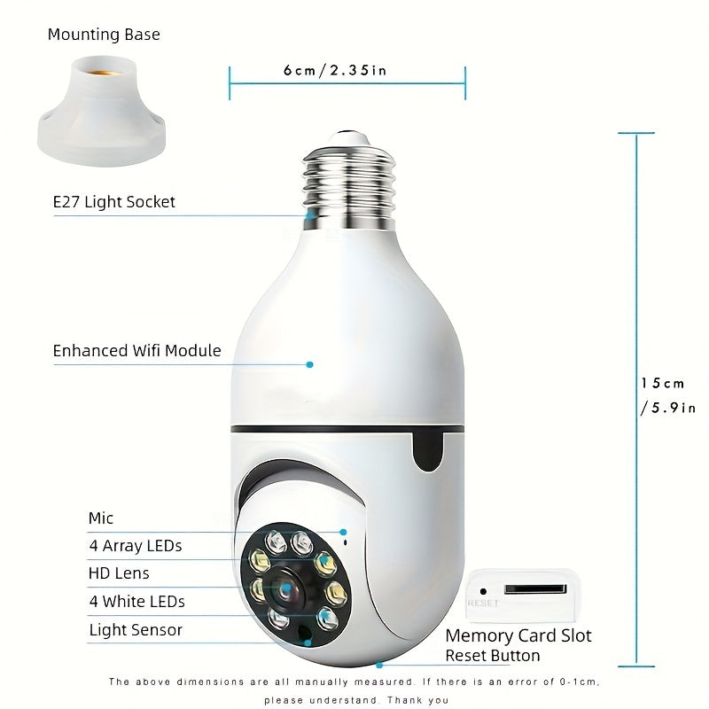 Light Bulb 2.4GHz Security Camera Indoor Outdoor Wireless