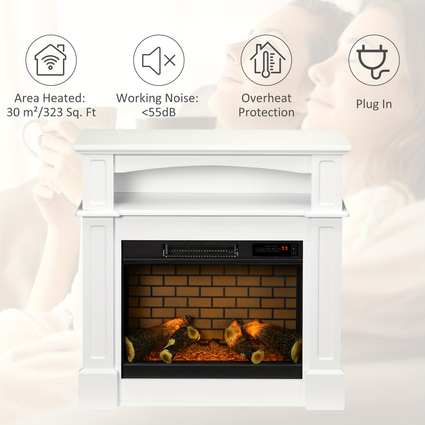 32" Freestanding Electric Fireplace Heater With Mantel