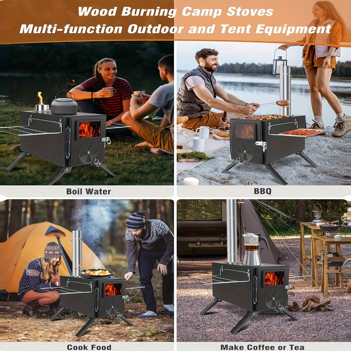 Portable Camping Wood Burning Stoves 403 carbon steel with Chimney Pipes