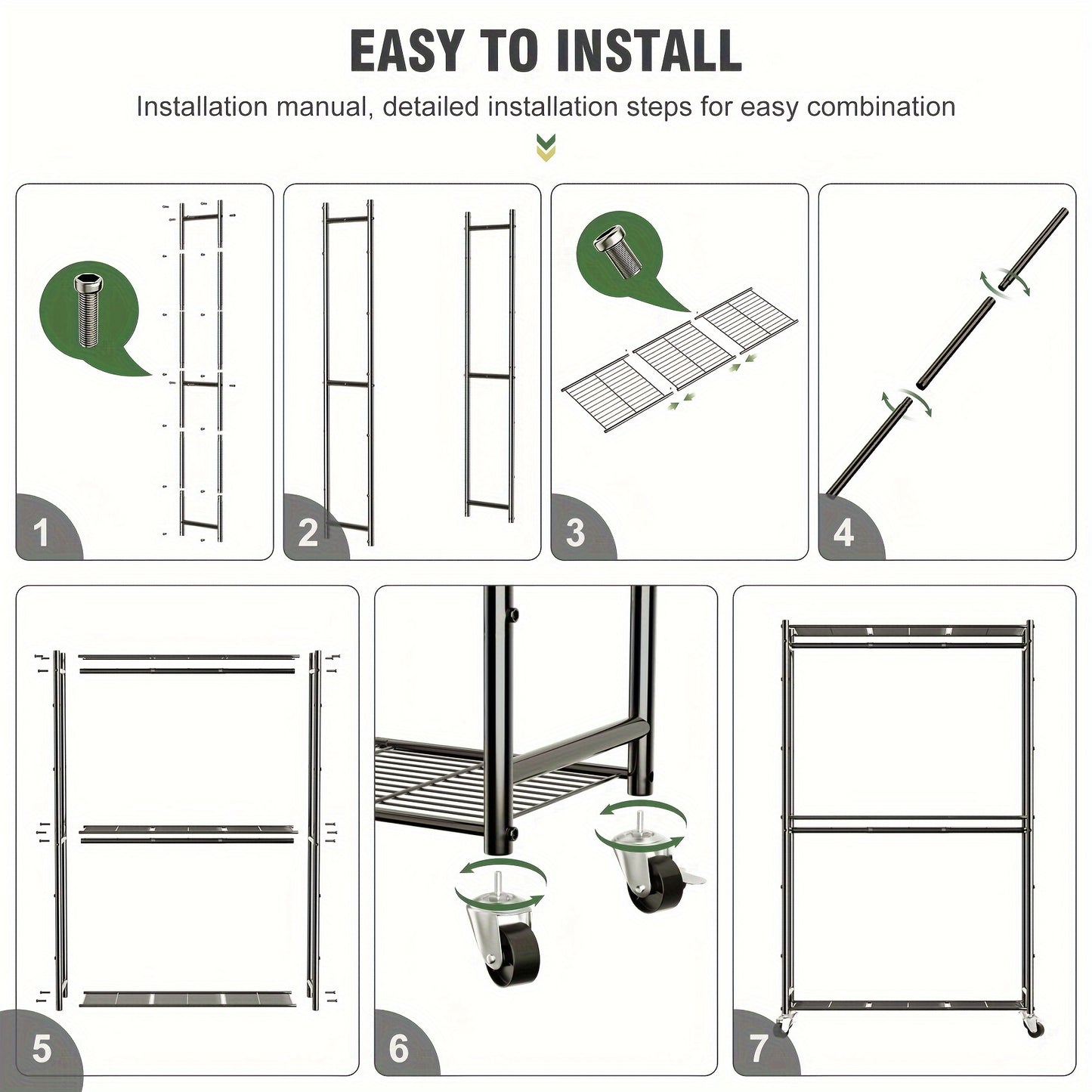 Portable Rolling Clothes Rack with Double Rods