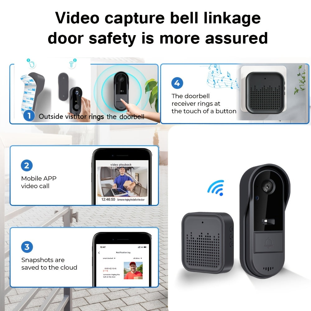 Tuya Smart 1pc HD Video Doorbell - Wi-Fi Enabled