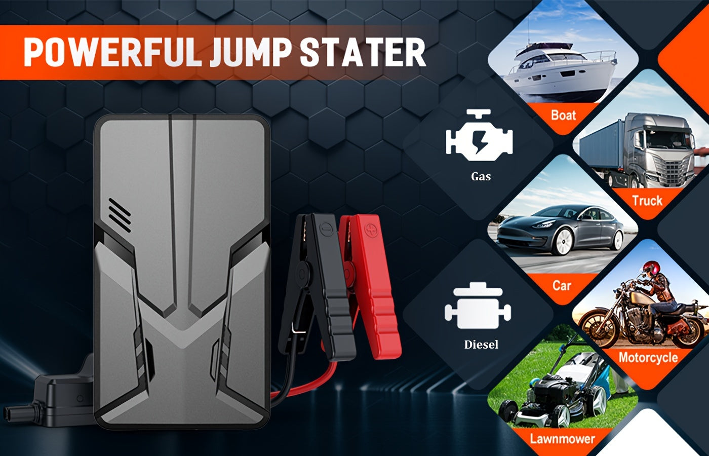 Car Jump Starter 30000mAh Power Bank With Led Light